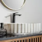 Oval Countertop Washbasin for the Bathroom Made of White Marble - Cunzite Viadurini