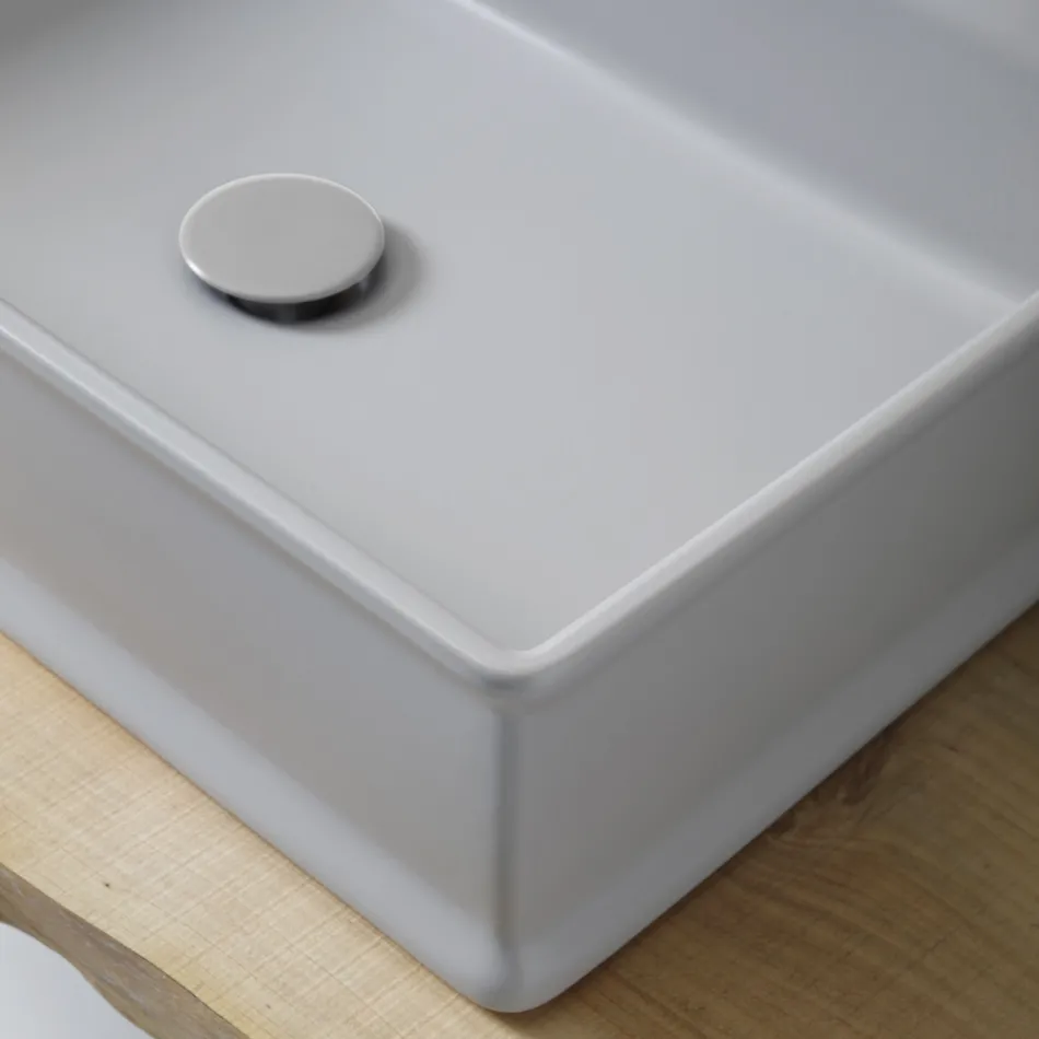 Rectangular Countertop Washbasin in Matt Ceramic Made in Italy - Debora Viadurini