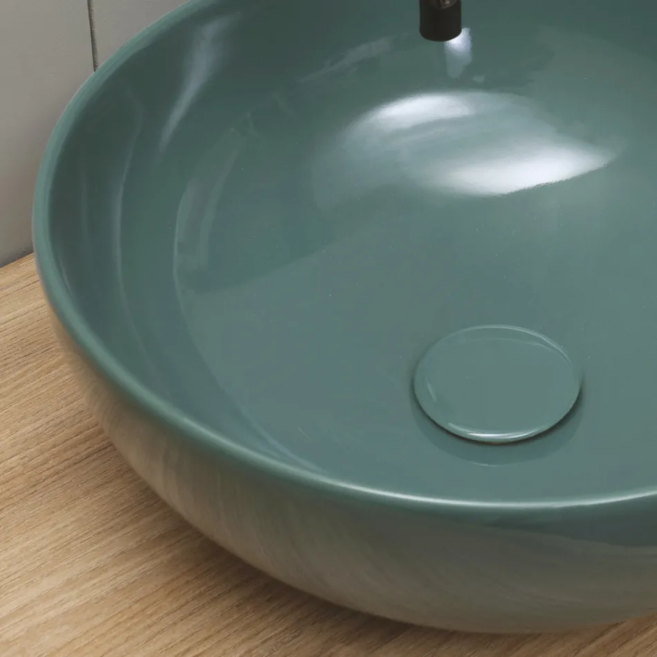 Round Countertop Washbasin in Glossy Ceramic Made in Italy - Chicco Viadurini
