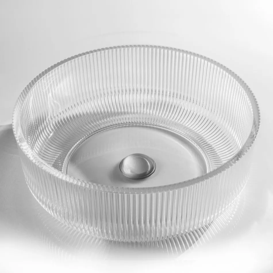 Round Countertop Washbasin in Plissè Venetian Glass Made in Italy - Zircon Viadurini