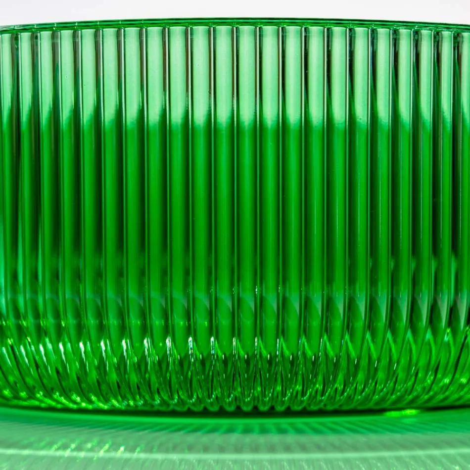 Round Countertop Washbasin in Plissè Venetian Glass Made in Italy - Zircon Viadurini