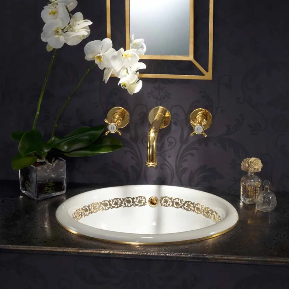 Flush-mounted bathroom sink in fire clay and gold made in Italy, Otis Viadurini