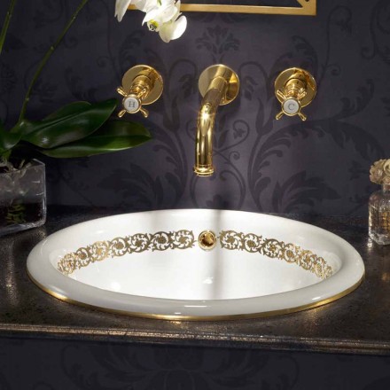 Flush-mounted bathroom sink in fire clay and gold made in Italy, Otis Viadurini