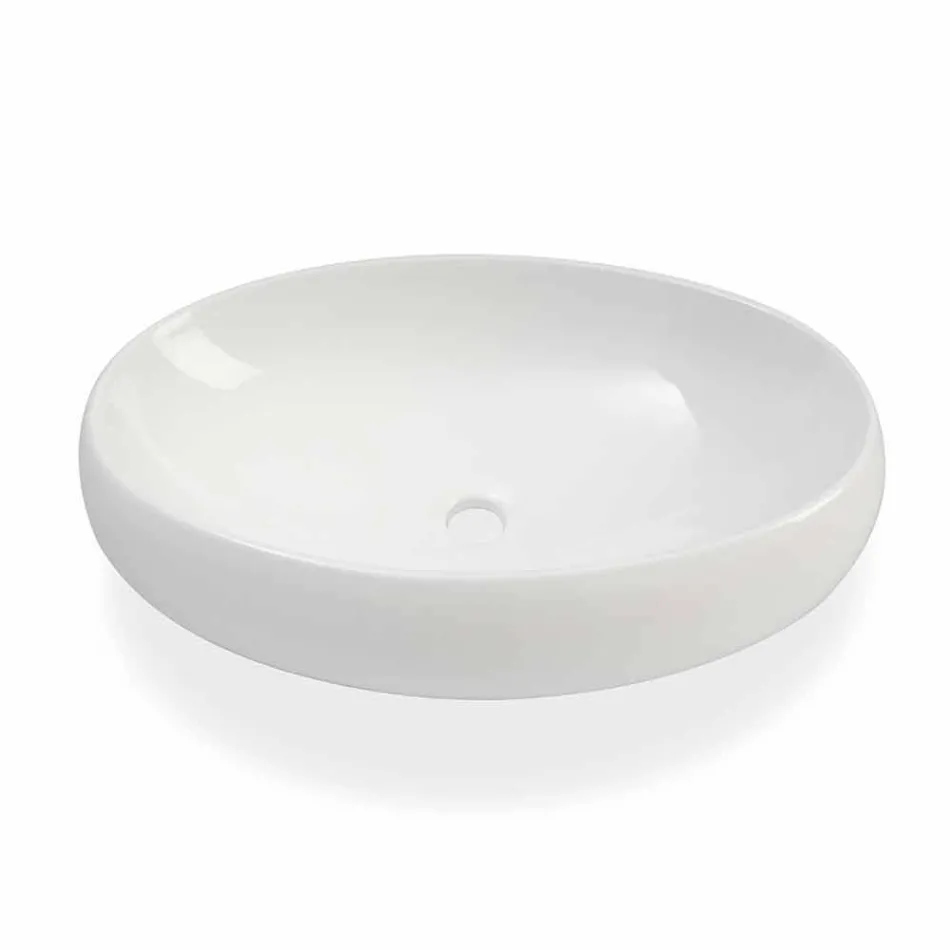 White Ceramic Oval Countertop Washbasin Made in Italy - Bergen Viadurini