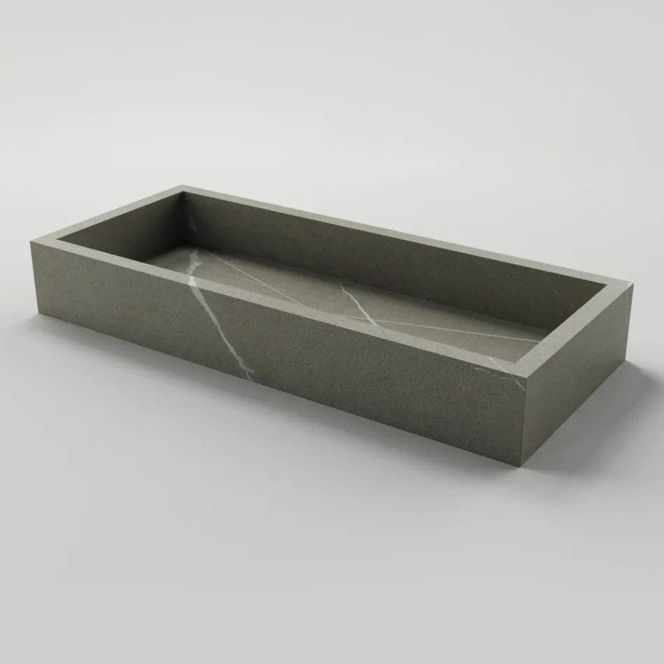 Rectangular Bathroom Washbasin in Porcelain Stoneware Made in Italy - Ludmilla Viadurini