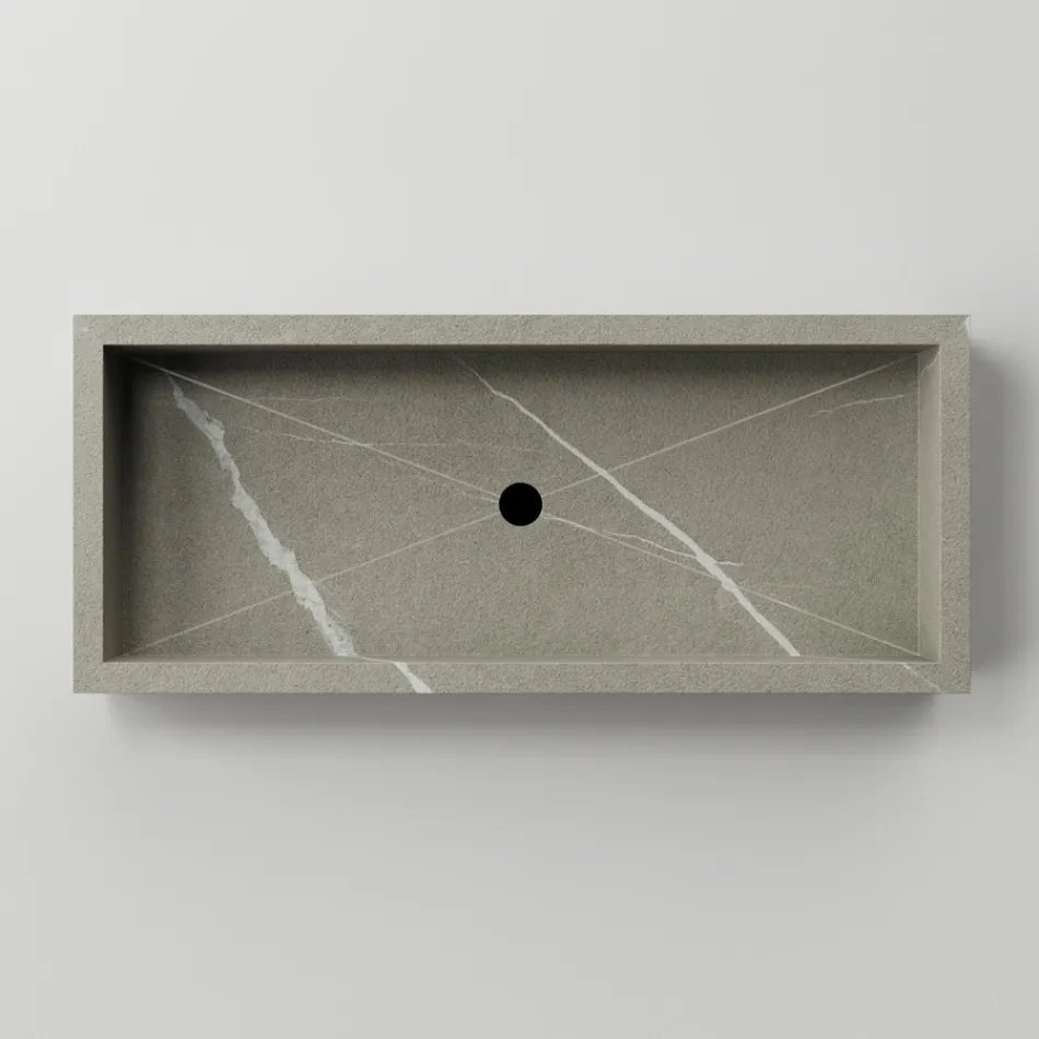 Rectangular Bathroom Washbasin in Porcelain Stoneware Made in Italy - Ludmilla Viadurini