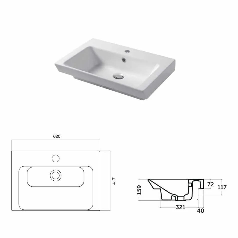 Built-in Washbasin and Support in White Ceramic or Colored Maida Viadurini