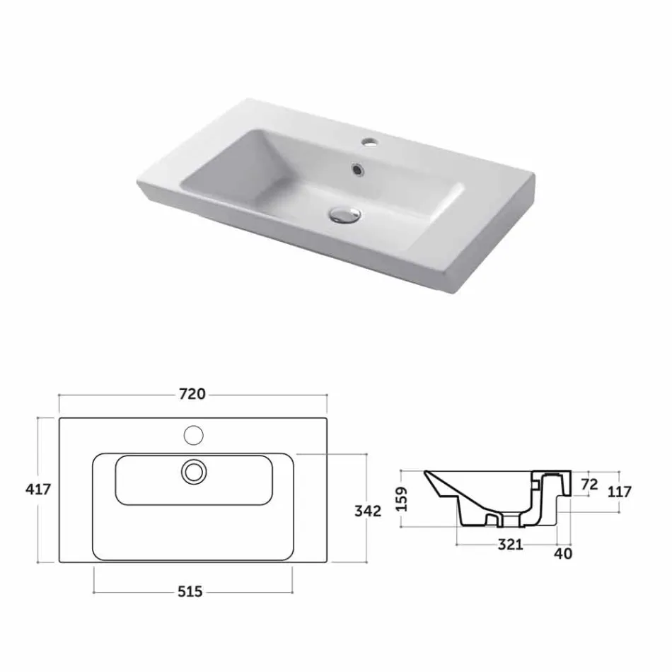 Built-in Washbasin and Support in White Ceramic or Colored Maida Viadurini
