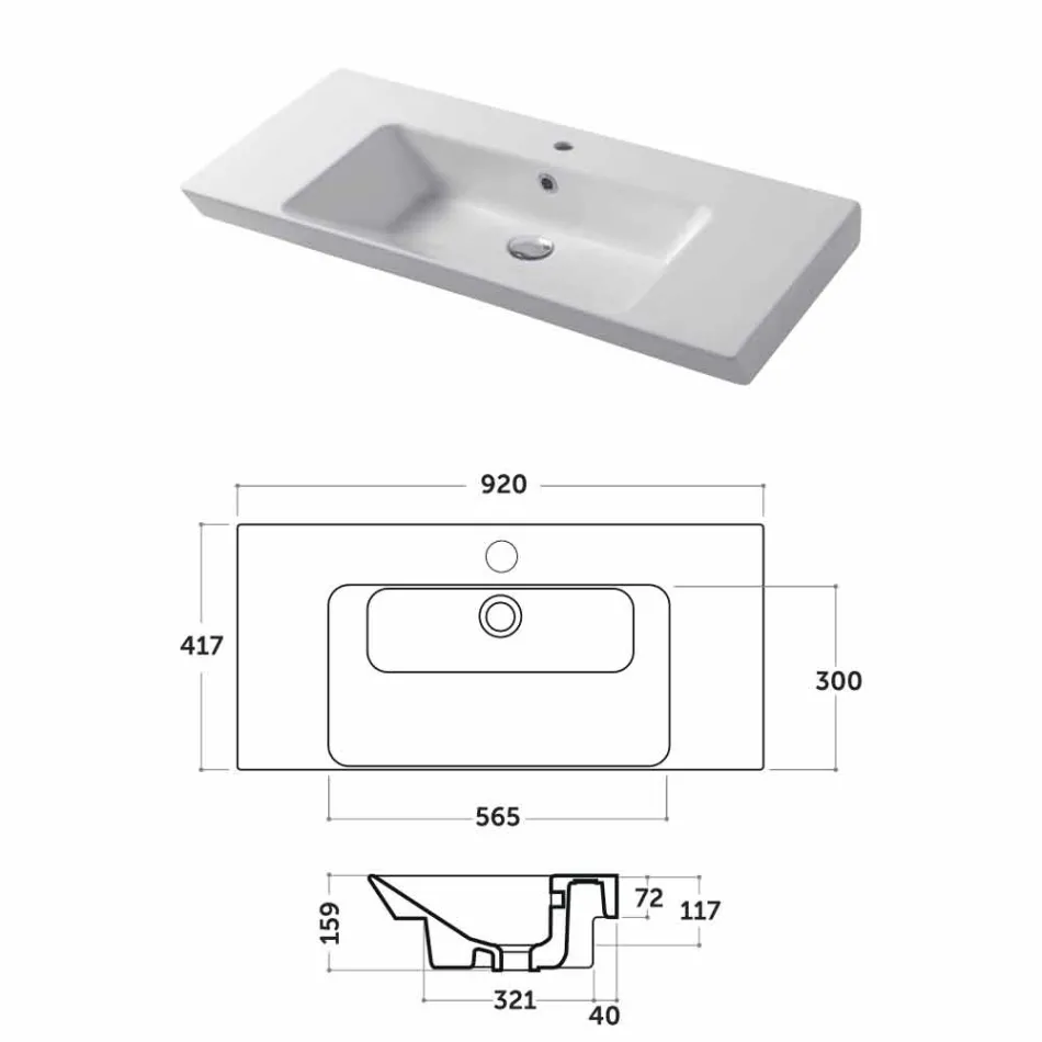 Built-in Washbasin and Support in White Ceramic or Colored Maida Viadurini