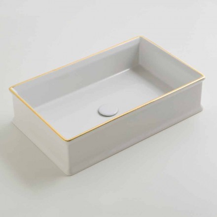 Design ceramic countertop washbasin with gold border made in Italy Debora Viadurini