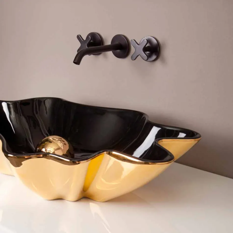 Designer washbasin ceramic black and gold made in Italy Rayan Viadurini