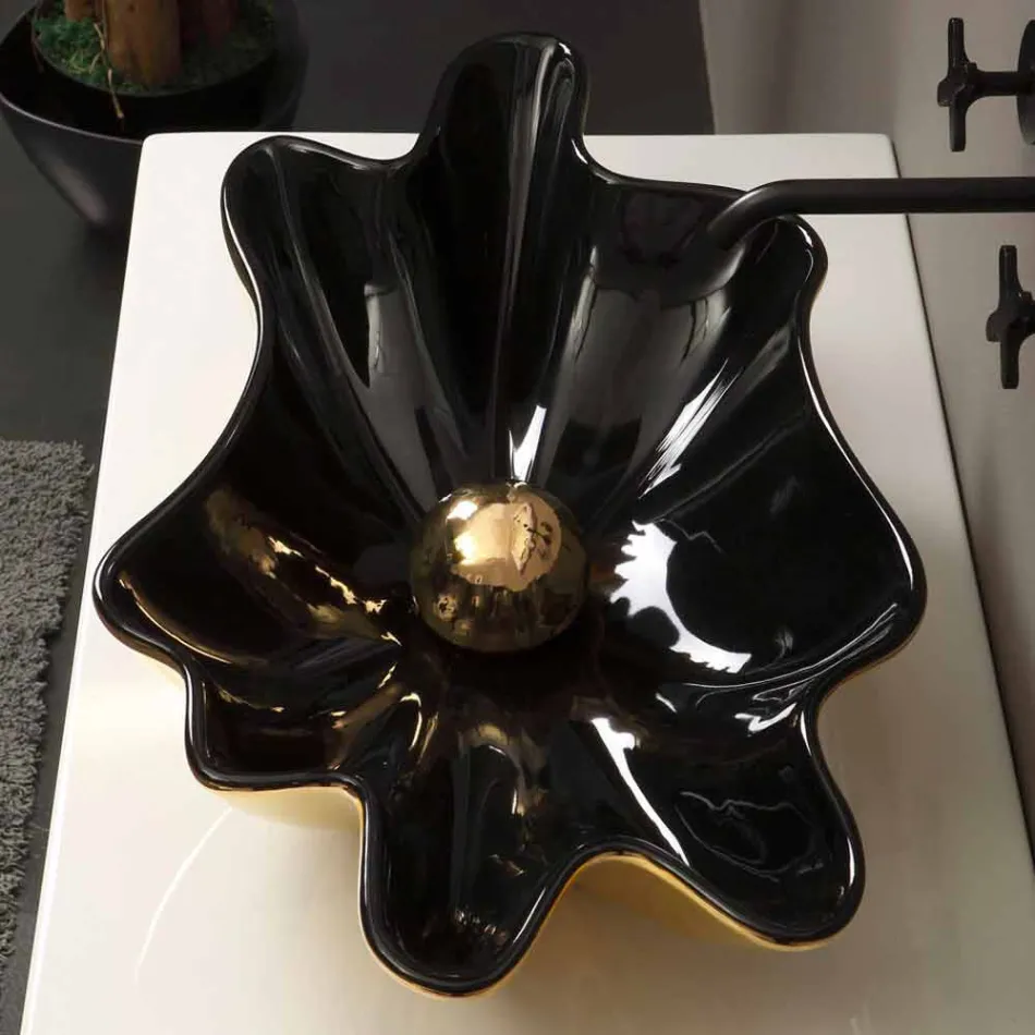 Designer washbasin ceramic black and gold made in Italy Rayan Viadurini