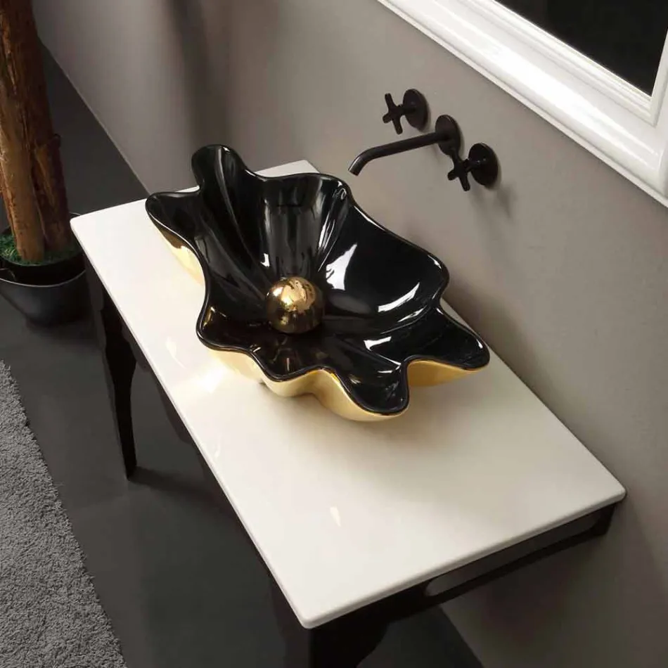 Designer washbasin ceramic black and gold made in Italy Rayan Viadurini