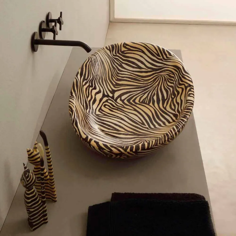 Design ceramic countertop washbasin with orange zebra made in Italy Glossy Viadurini