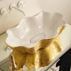 Countertop design washbasin in white and gold ceramic made in Italy Cubo Viadurini