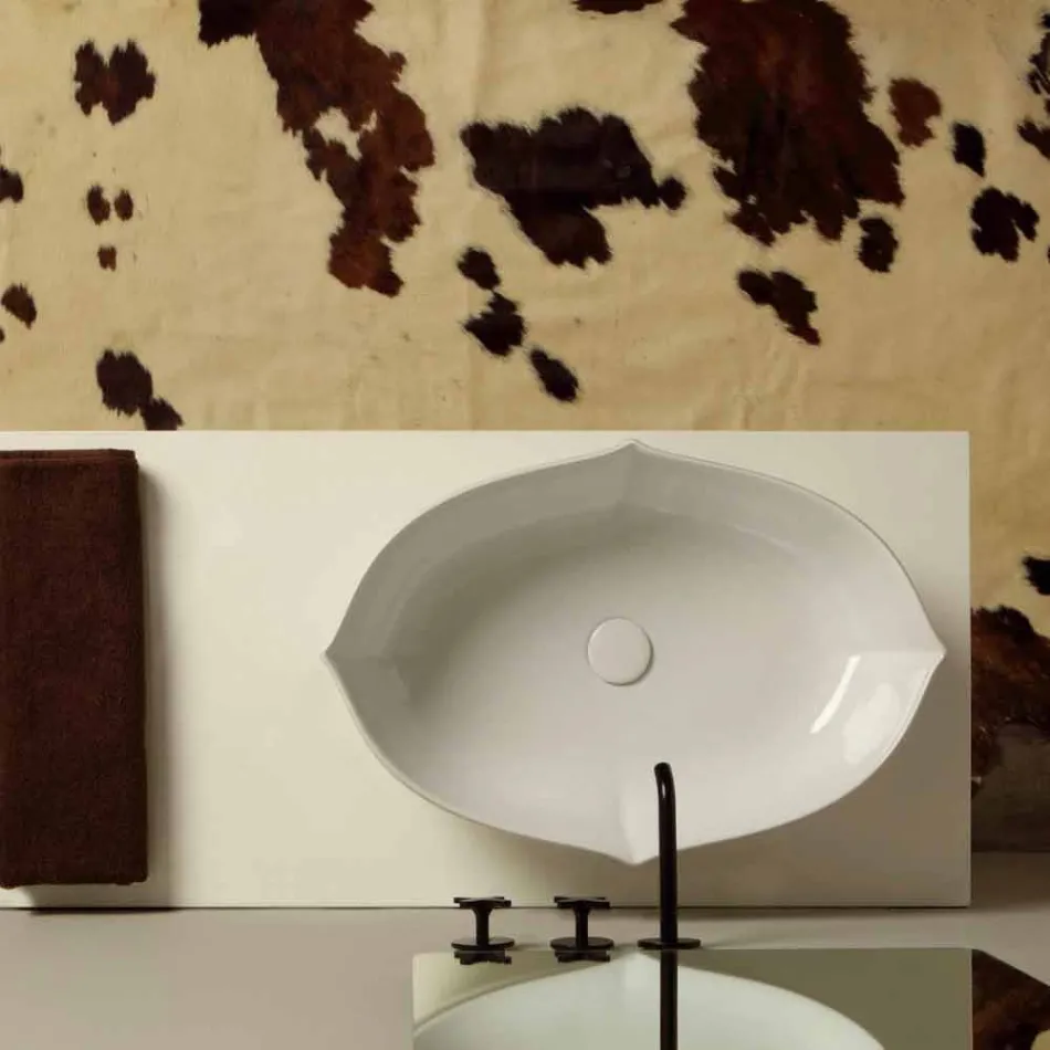 Countertop design washbasin in white ceramic made in Italy Oscar Viadurini