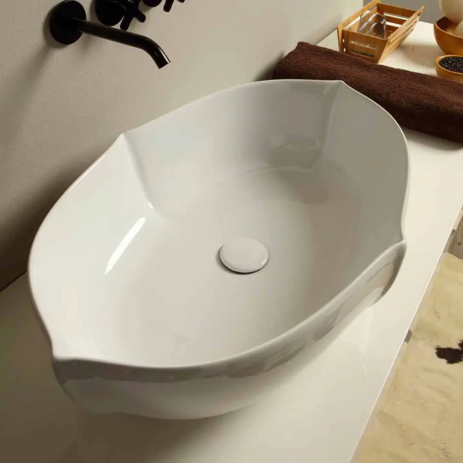 Countertop design washbasin in white ceramic made in Italy Oscar Viadurini