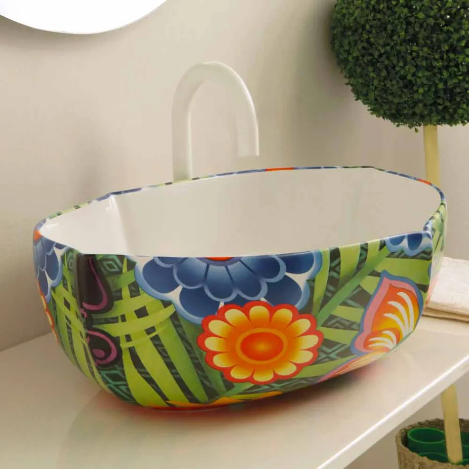 Design ceramic countertop washbasin, made in Italy Oscar Viadurini