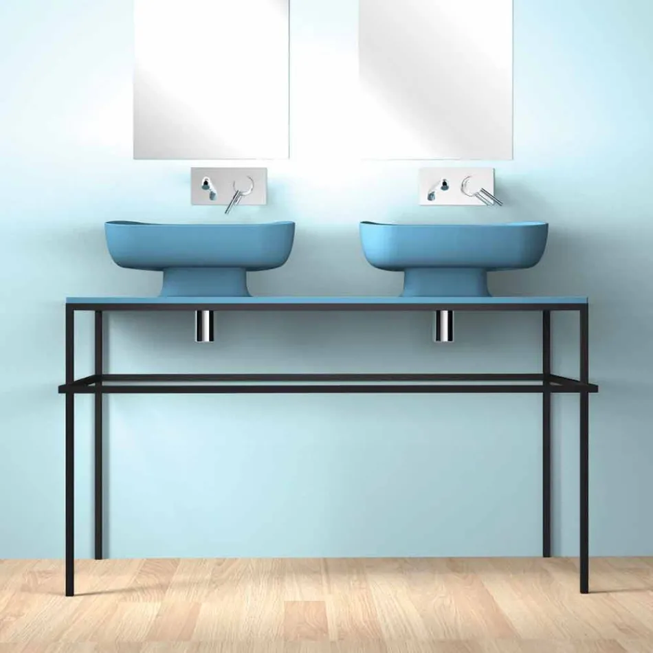 Double wall-mounted modern ceramic washbasin made in Italy, Reale Viadurini