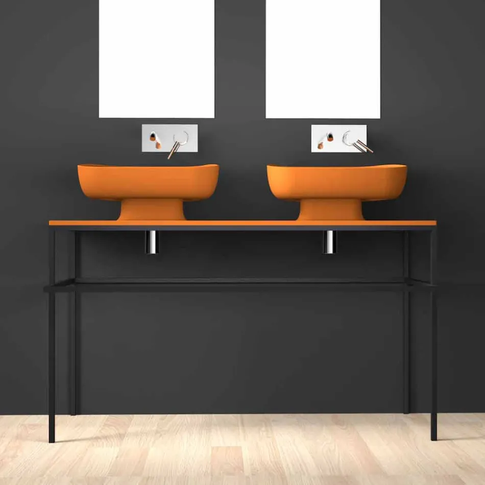 Double wall-mounted modern ceramic washbasin made in Italy, Reale Viadurini