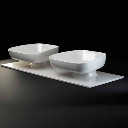 Double wall-mounted modern ceramic washbasin made in Italy, Reale Viadurini
