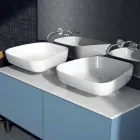 Double wall-mounted modern ceramic washbasin made in Italy, Reale Viadurini