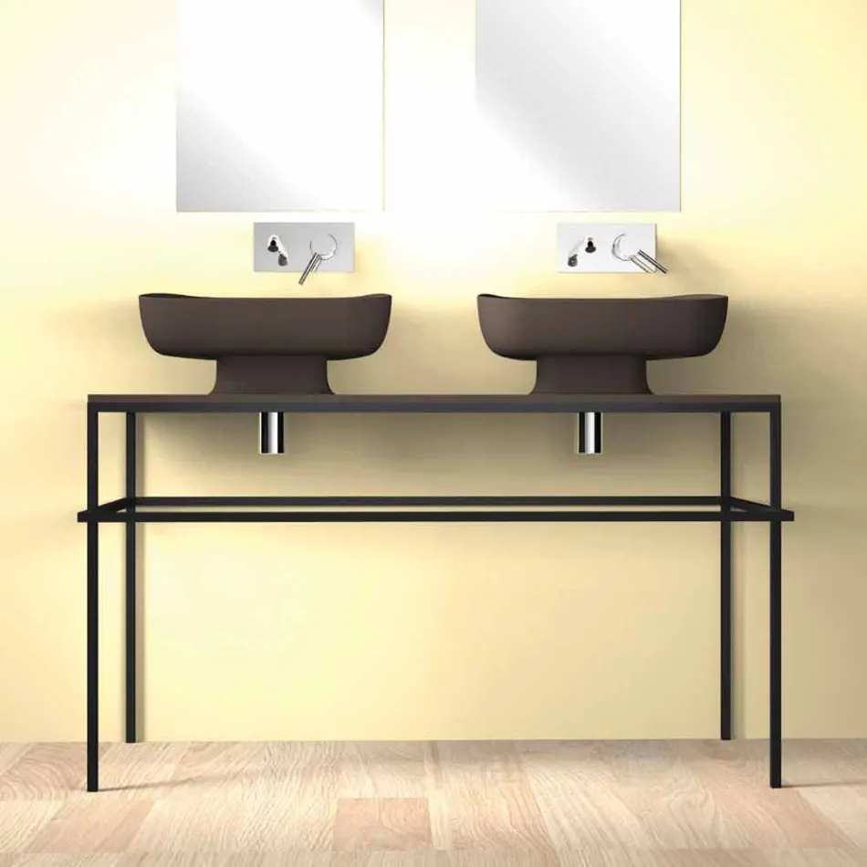 Double wall-mounted modern ceramic washbasin made in Italy, Reale Viadurini