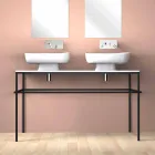 Double wall-mounted modern ceramic washbasin made in Italy, Reale Viadurini