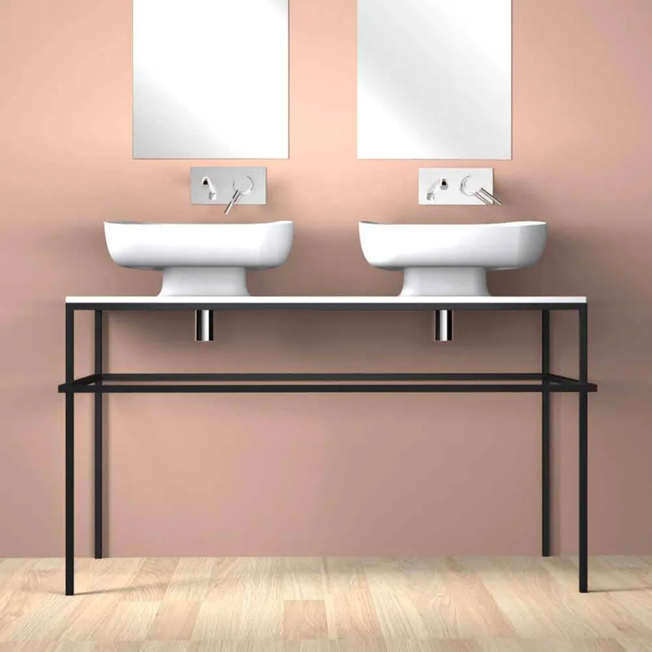 Double wall-mounted modern ceramic washbasin made in Italy, Reale Viadurini