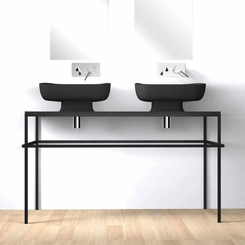 Double wall-mounted modern ceramic washbasin made in Italy, Reale Viadurini