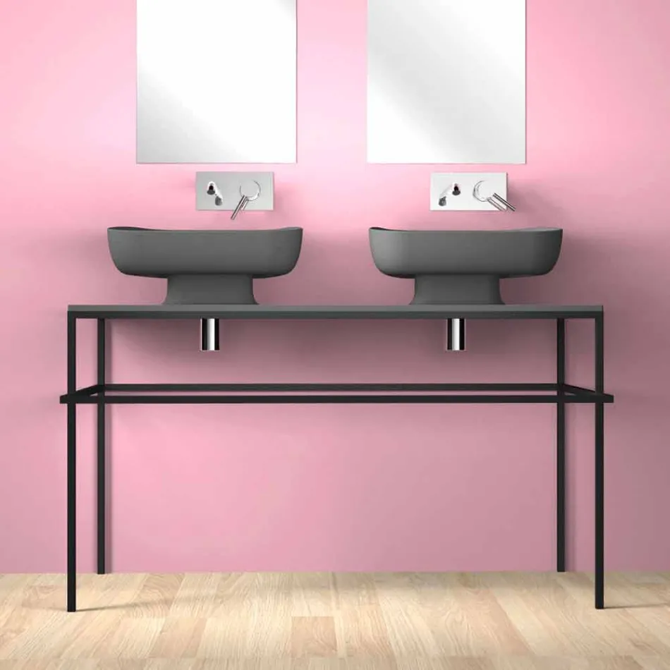 Double wall-mounted modern ceramic washbasin made in Italy, Reale Viadurini