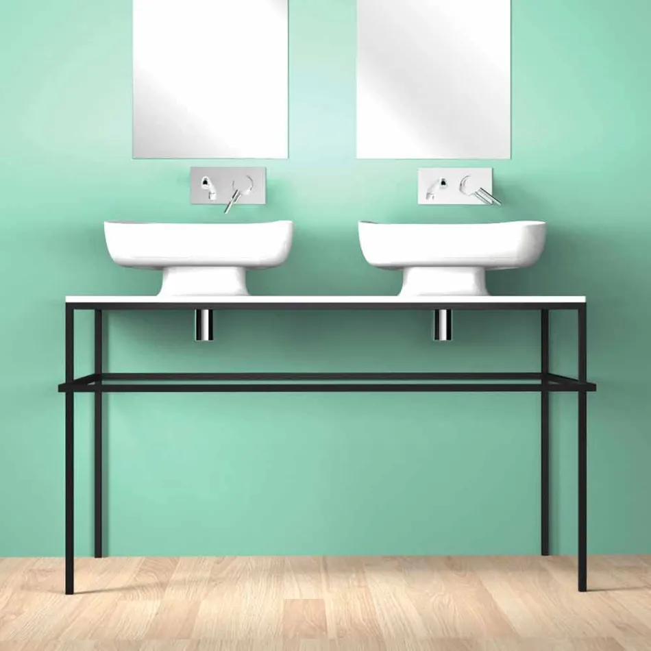 Double wall-mounted modern ceramic washbasin made in Italy, Reale Viadurini