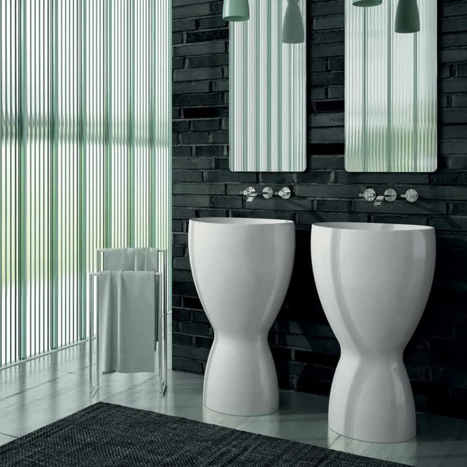 Modern freestanding ceramic washbasin made in Italy, Basile Viadurini