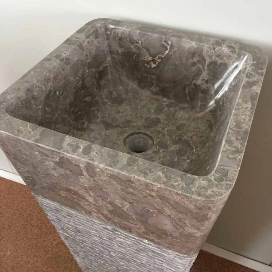 Pedestal grey washbasin in Taffy stone, unique piece Viadurini
