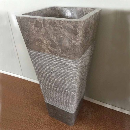 Pedestal grey washbasin in Taffy stone, unique piece Viadurini