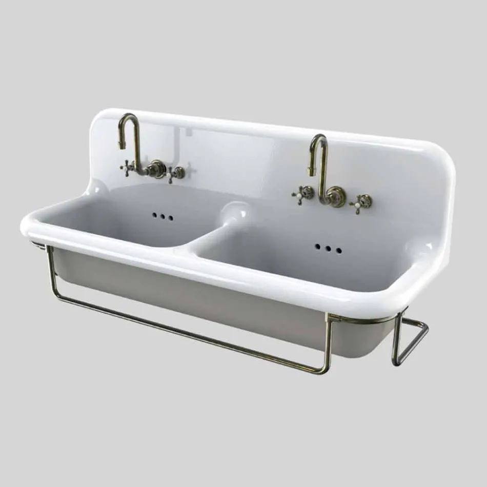 Colored ceramic washbasin with double tank with suspended base Danny Viadurini