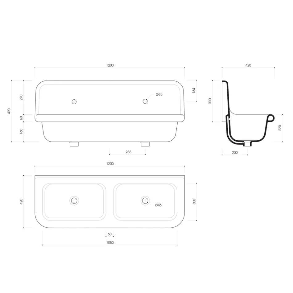 Vintage double basin colored ceramic washbasin with suspended base, Danny  Viadurini