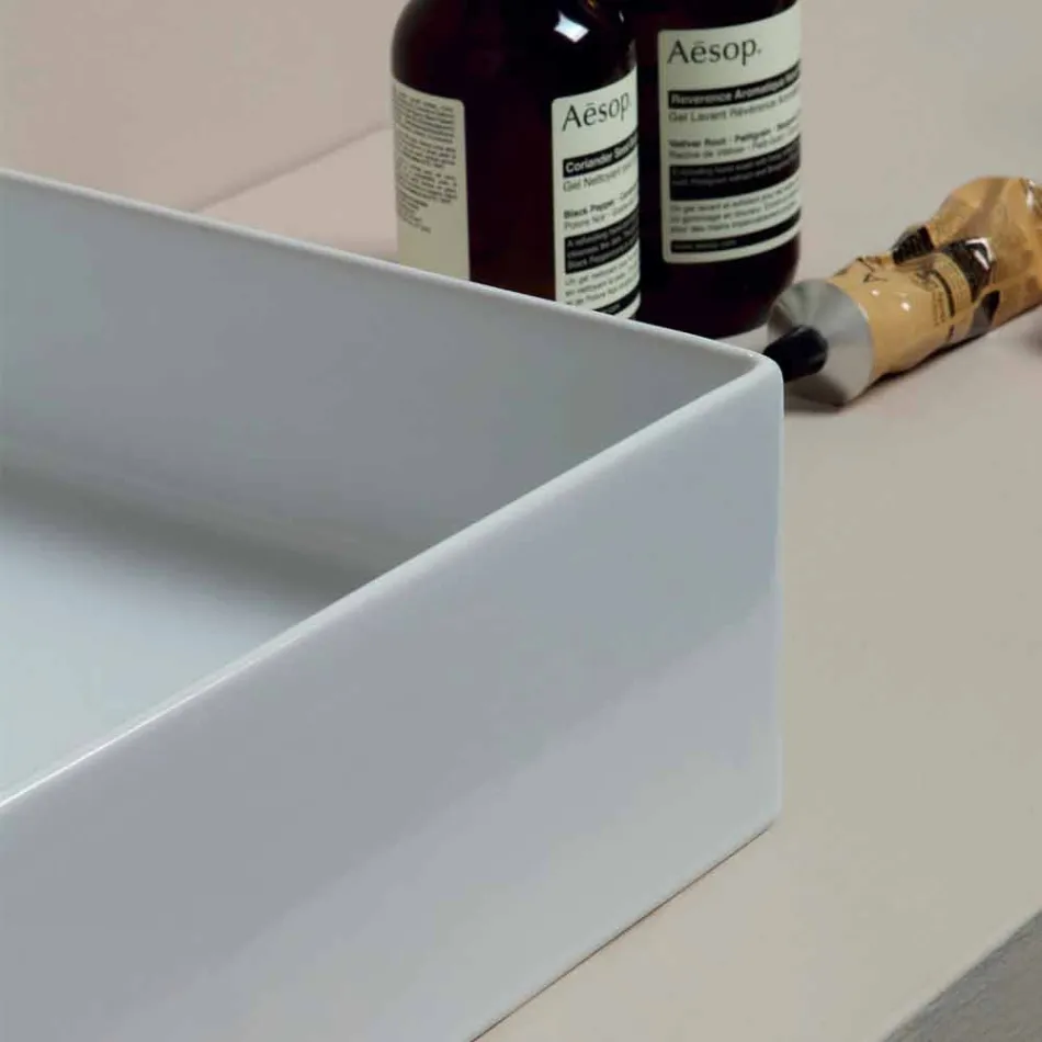 Modern design standing ceramic washbasin Sun 60x37, made in Italy Viadurini