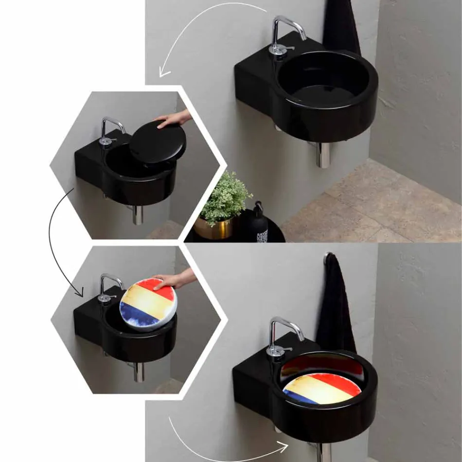 Free-standing black ceramic washbasin / suspension made in Italy Tor Viadurini