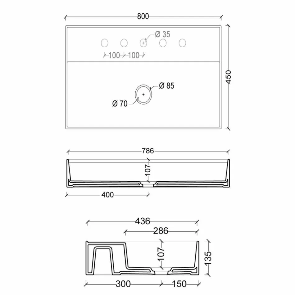 Modern design suspended ceramic washbasin Sun 80x45 cm, made in Italy Viadurini