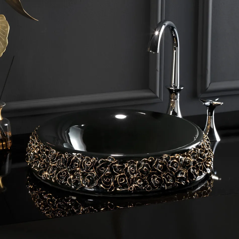 Porcelain washbasin with hand-applied petals Made in Italy - Amarone Viadurini