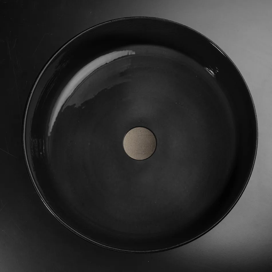 Luxury Black Countertop Washbasin in Colored Clay Made in Italy - Tatiana Viadurini