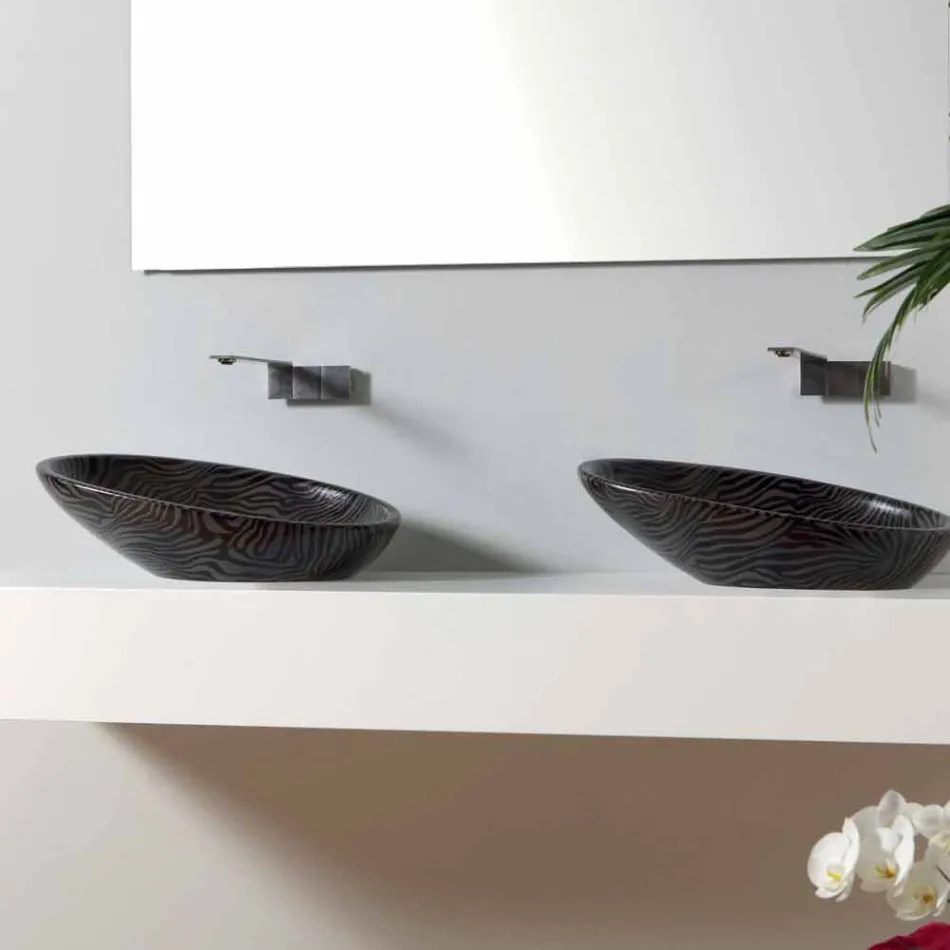 Modern countertop ceramic washbasin with silver-colored ceramic made in Italy Glossy Viadurini