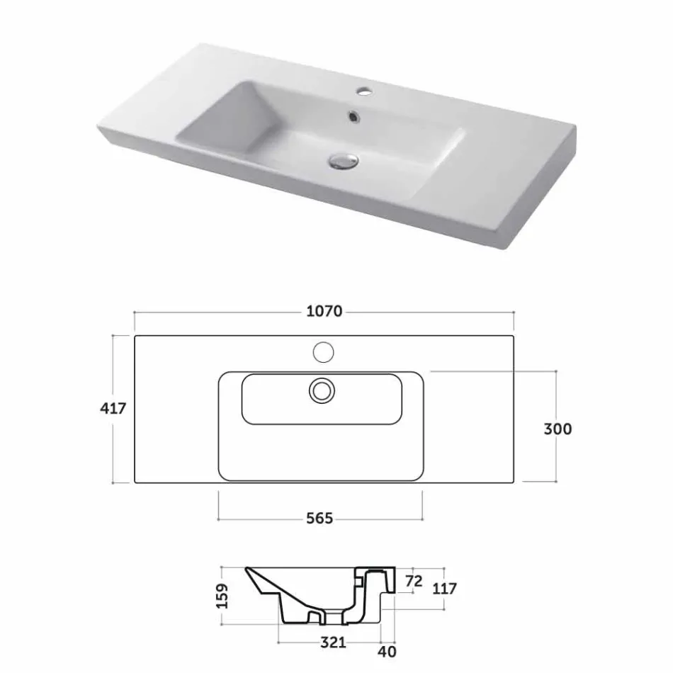 Modern Countertop and Recessed Basin in Colored Ceramic Maida Viadurini
