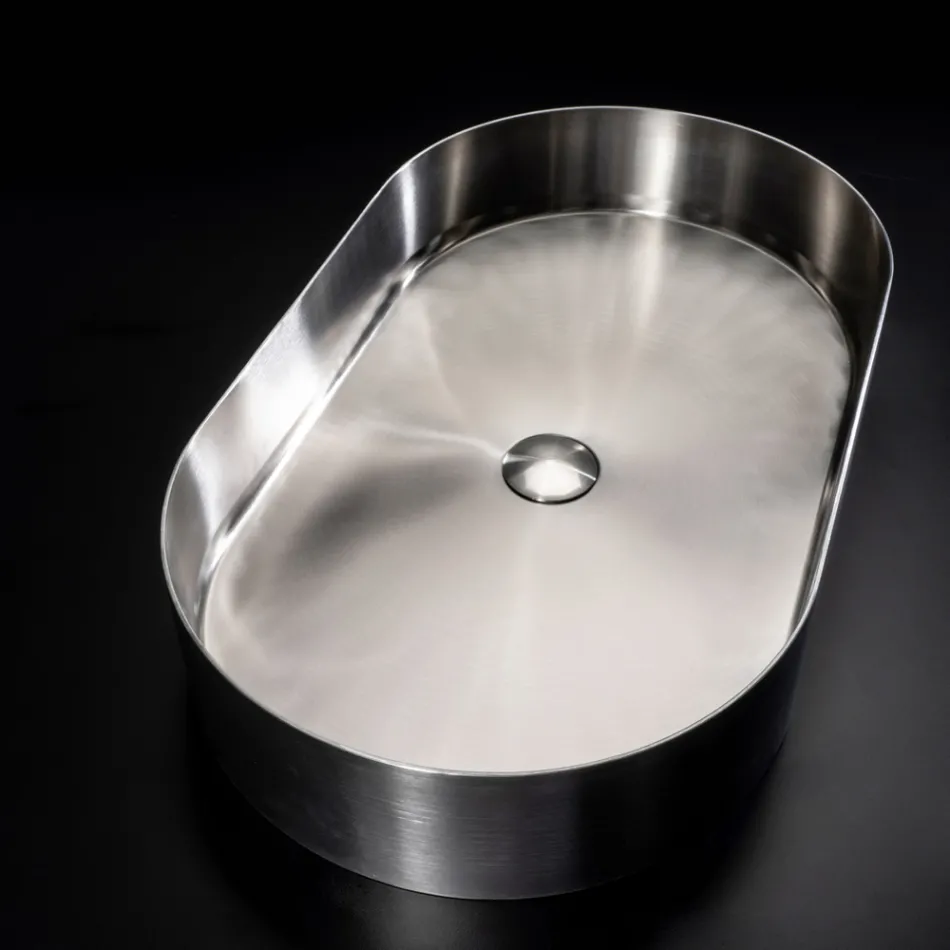 Oval Countertop Washbasin in Stainless Steel in Different Finishes - Anemone Viadurini