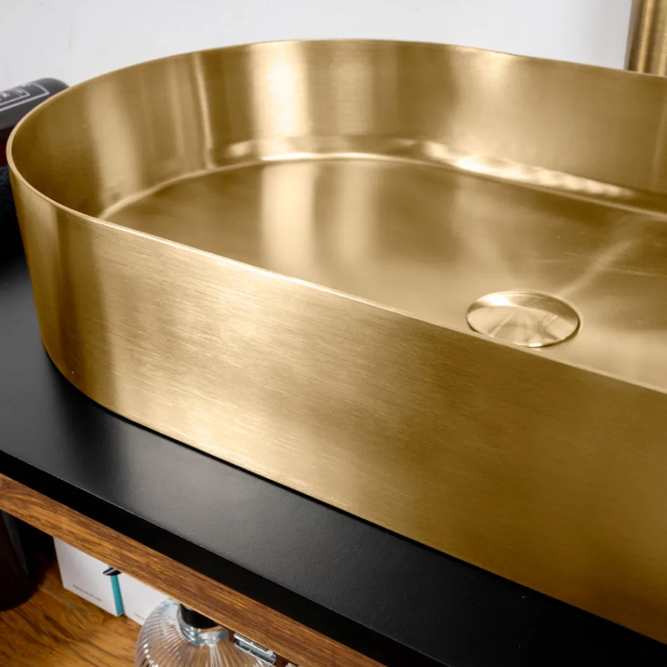 Oval Countertop Washbasin in Stainless Steel in Different Finishes - Anemone Viadurini