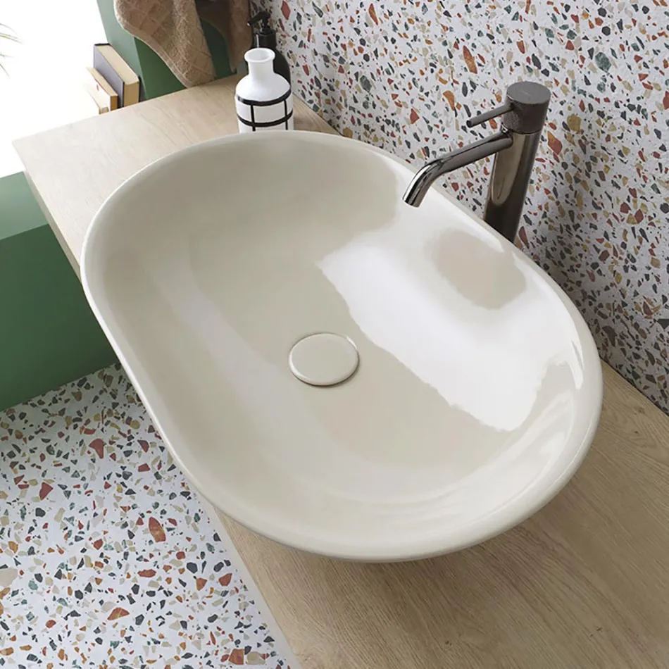 Oval Countertop Washbasin in Glossy Colored Ceramic Made in Italy - Nelly Viadurini