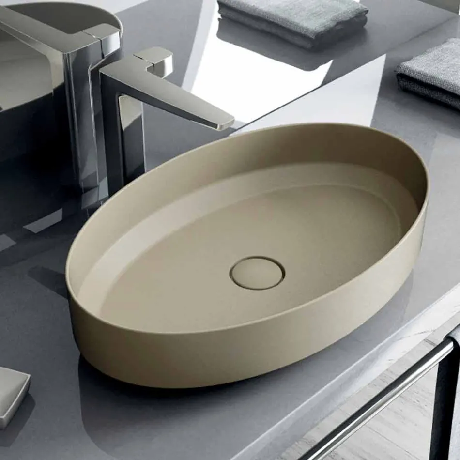 Oval ceramic counter top washbasin made in Italy, Yoel Viadurini