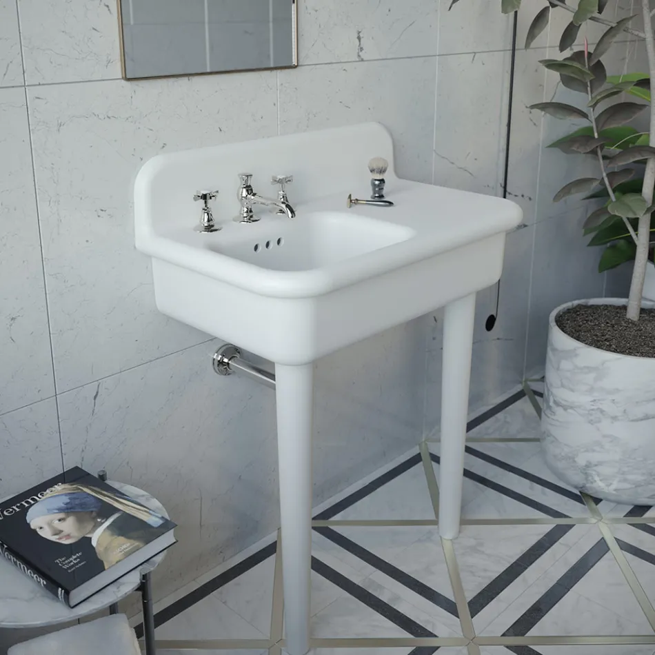 Ceramic Asymmetrical Bathroom Washbasin with Object Rest - Giusy Viadurini