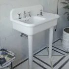 Ceramic Asymmetrical Bathroom Washbasin with Object Rest - Giusy Viadurini